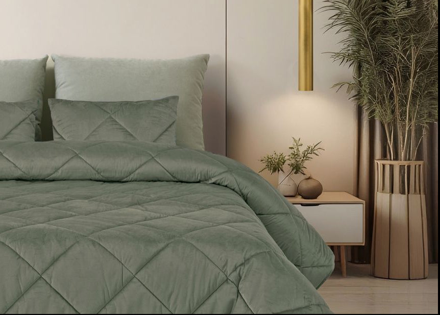Edredom de Veludo Velvet Cristal Verde Oliva