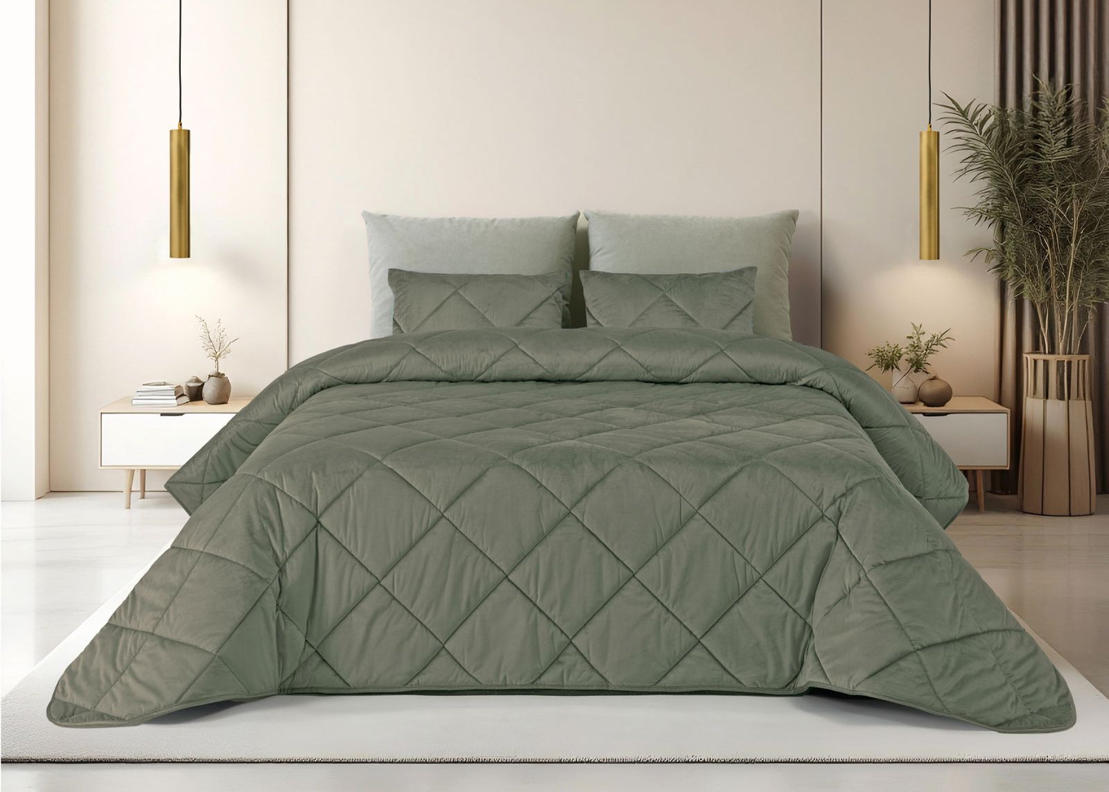 Edredom de Veludo Velvet Cristal Verde Oliva