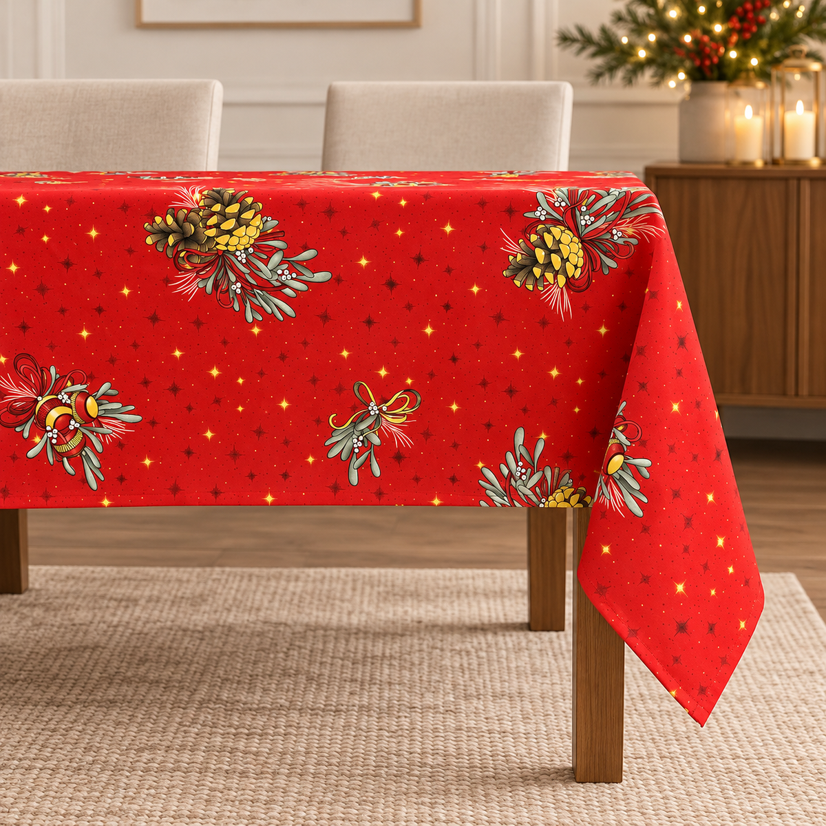 Toalha de Mesa Natal Bolas - Anti Nódoas
