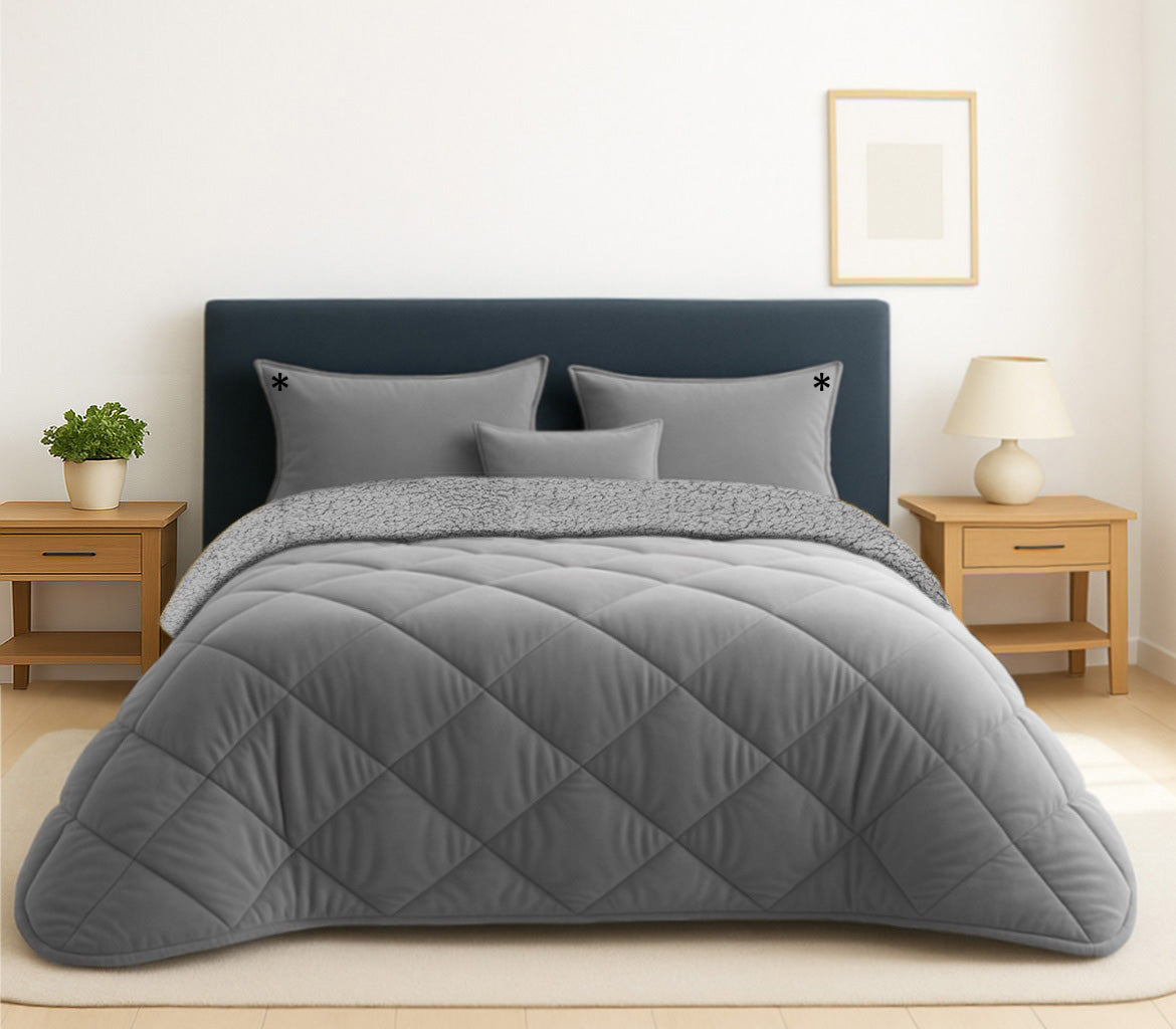 Edredom de Veludo e Borrego Velusoft Cinza