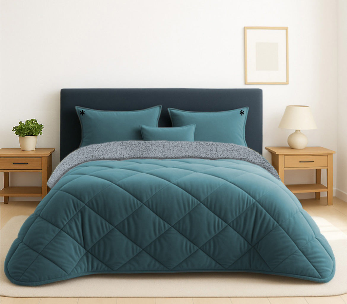 Edredom de Veludo e Borrego Velusoft Petróleo