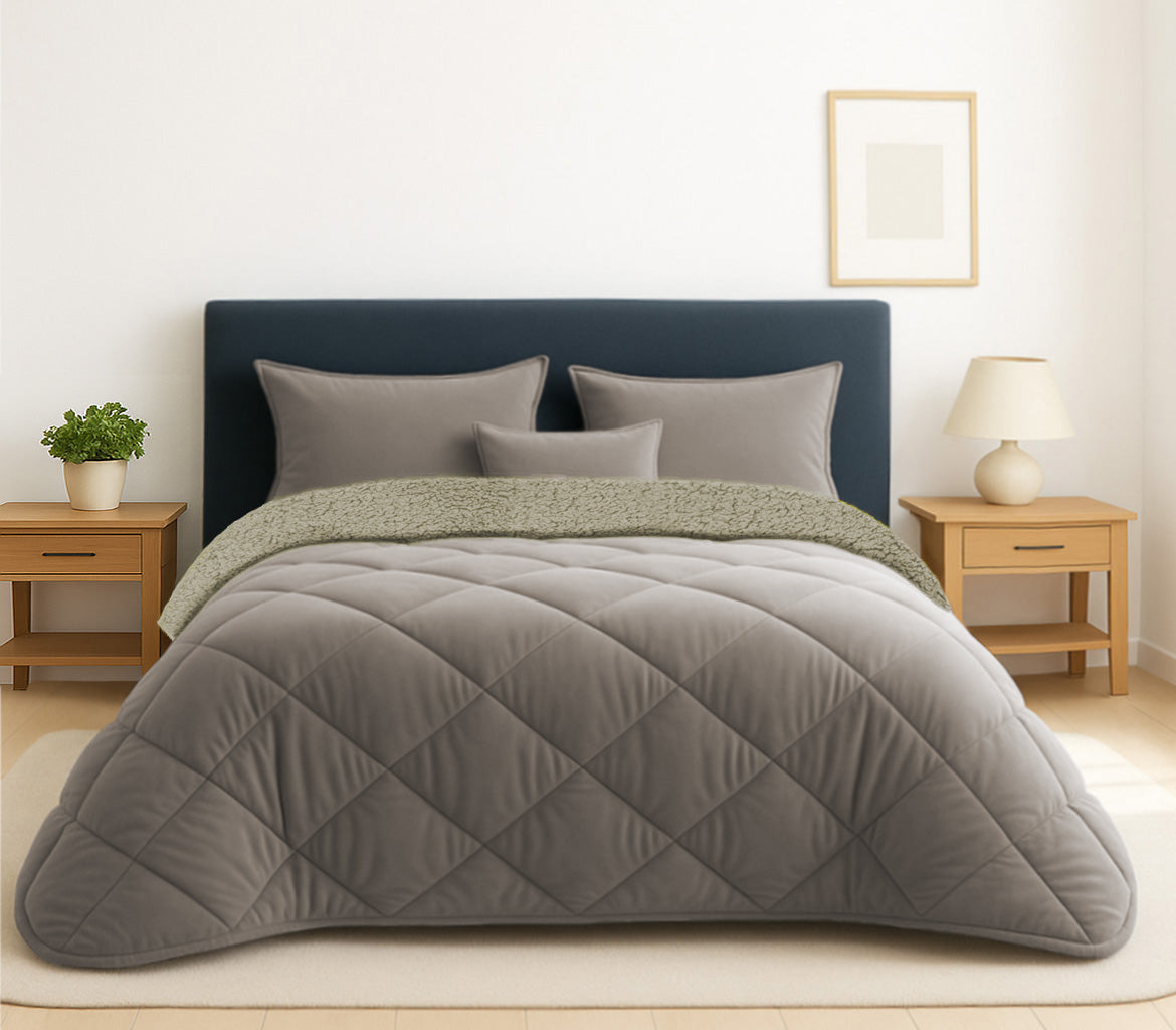 Edredom de Veludo e Borrego Velusoft Taupe